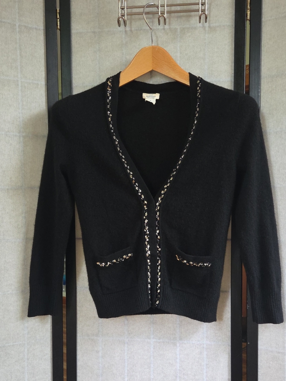 J.Crew 100% Cashmere Embellished Sequin Trim Cardigan Sweater Black Size S